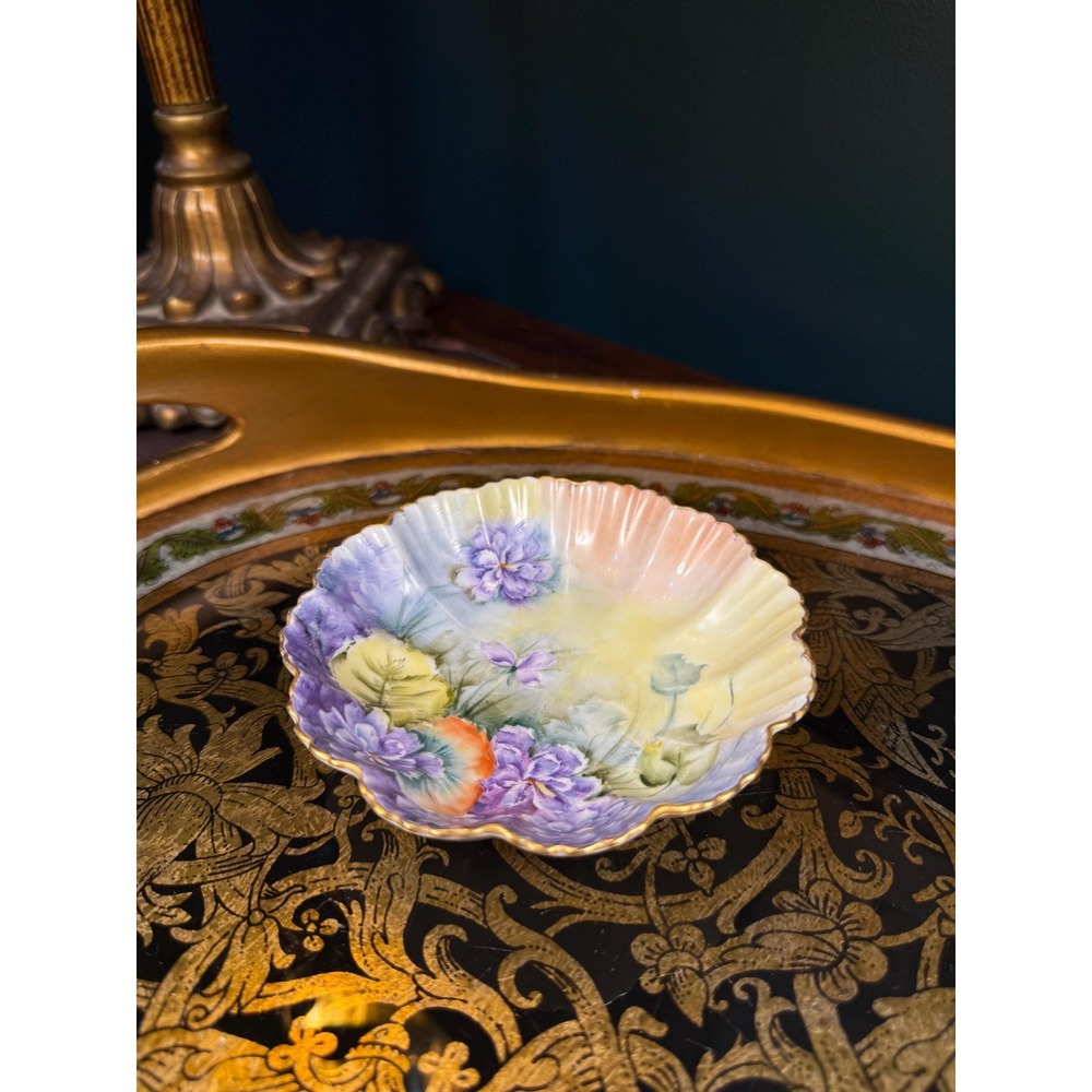 Vintage Hand-Painted Floral Trinket Dish: Czechoslovakia Porcelain Bowl